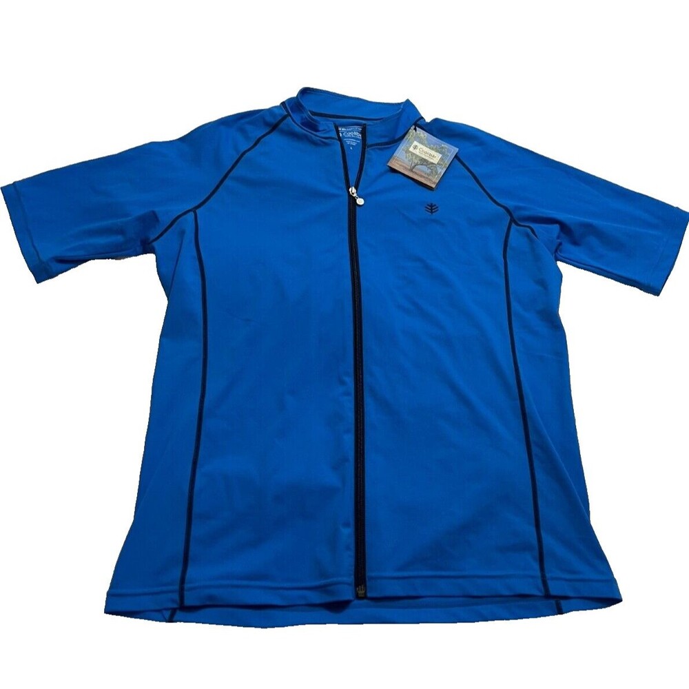 Coolibar UPF 50+ Short Sleeve Zip Polo Shirt Men’s Large Blue Sun Protection NWT